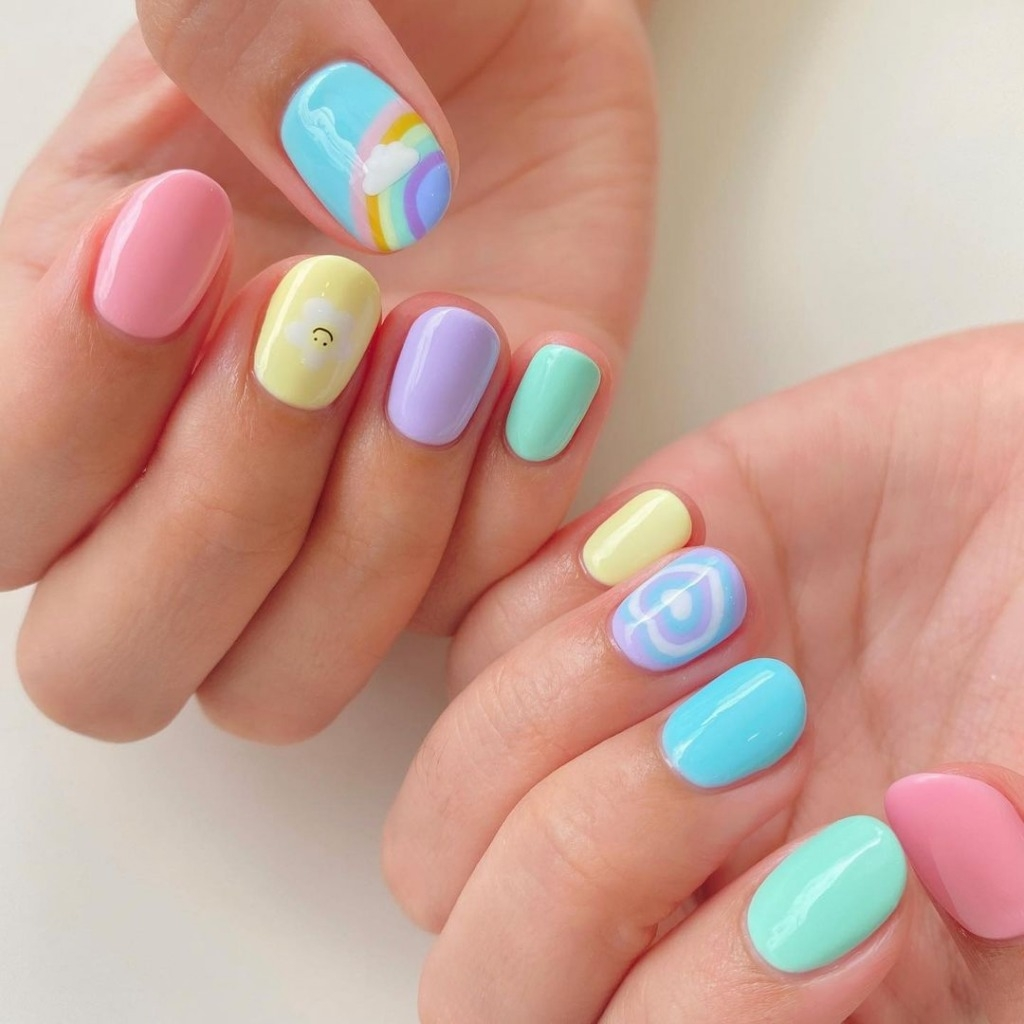 螢光粉撞色美甲