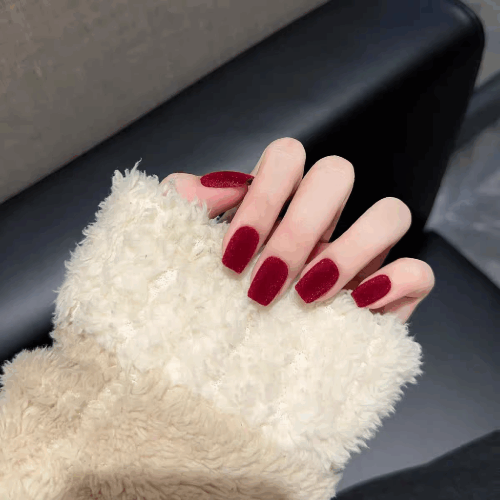酒紅絲絨美甲